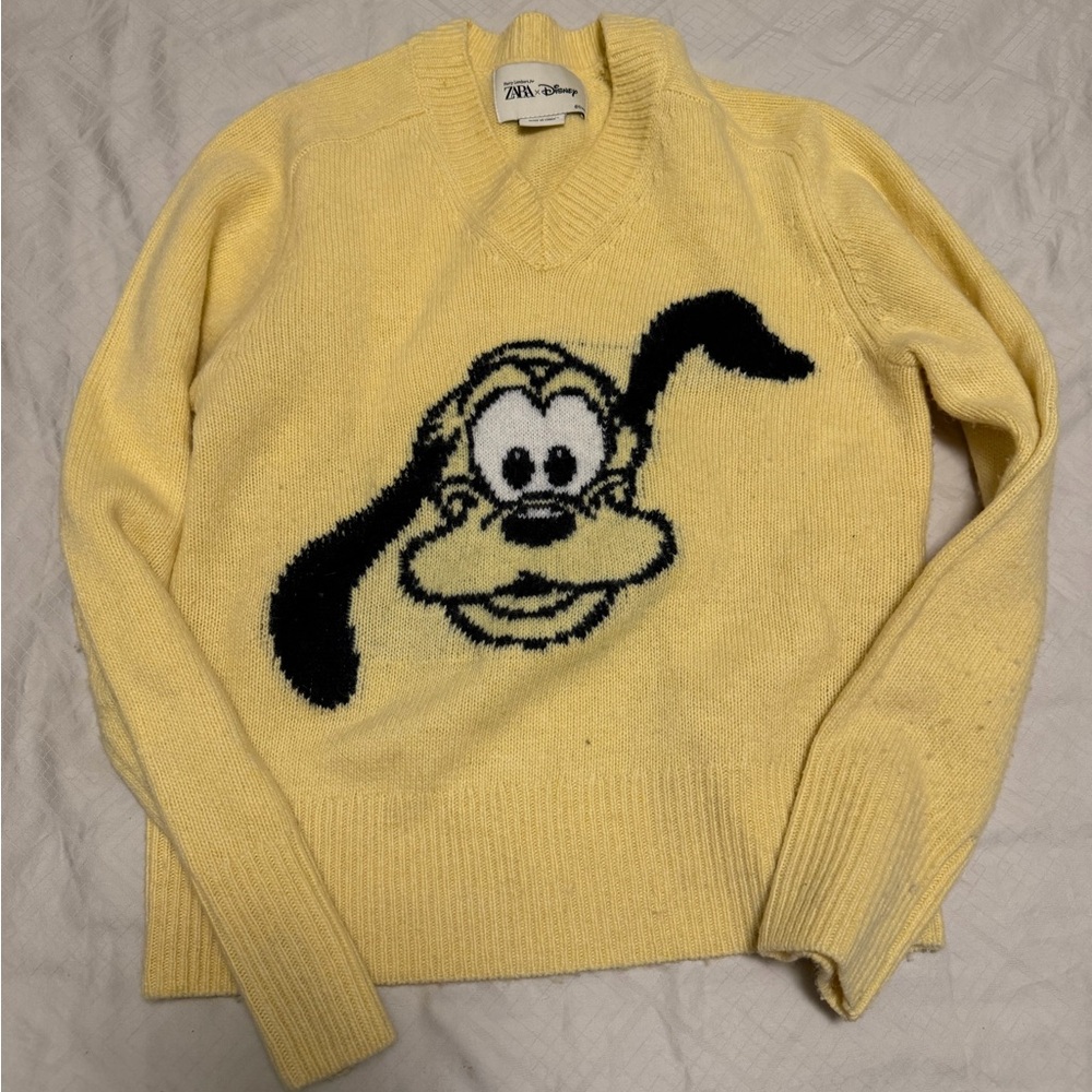 Zara x Disney Limited Edition V-Neck Sweater with Pluto Cartoon.
